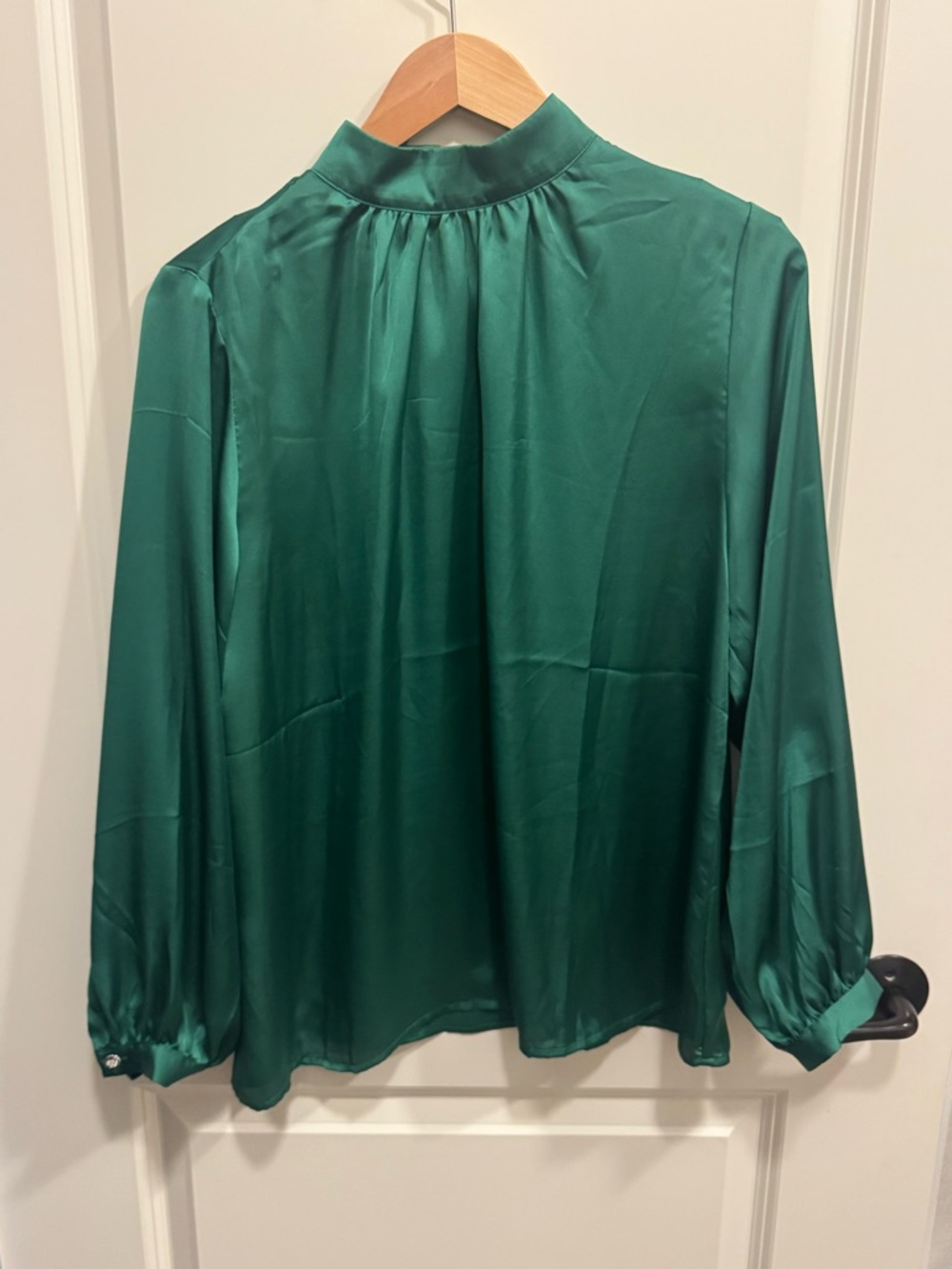 Mango Emerald Satin High-Neck Blouse